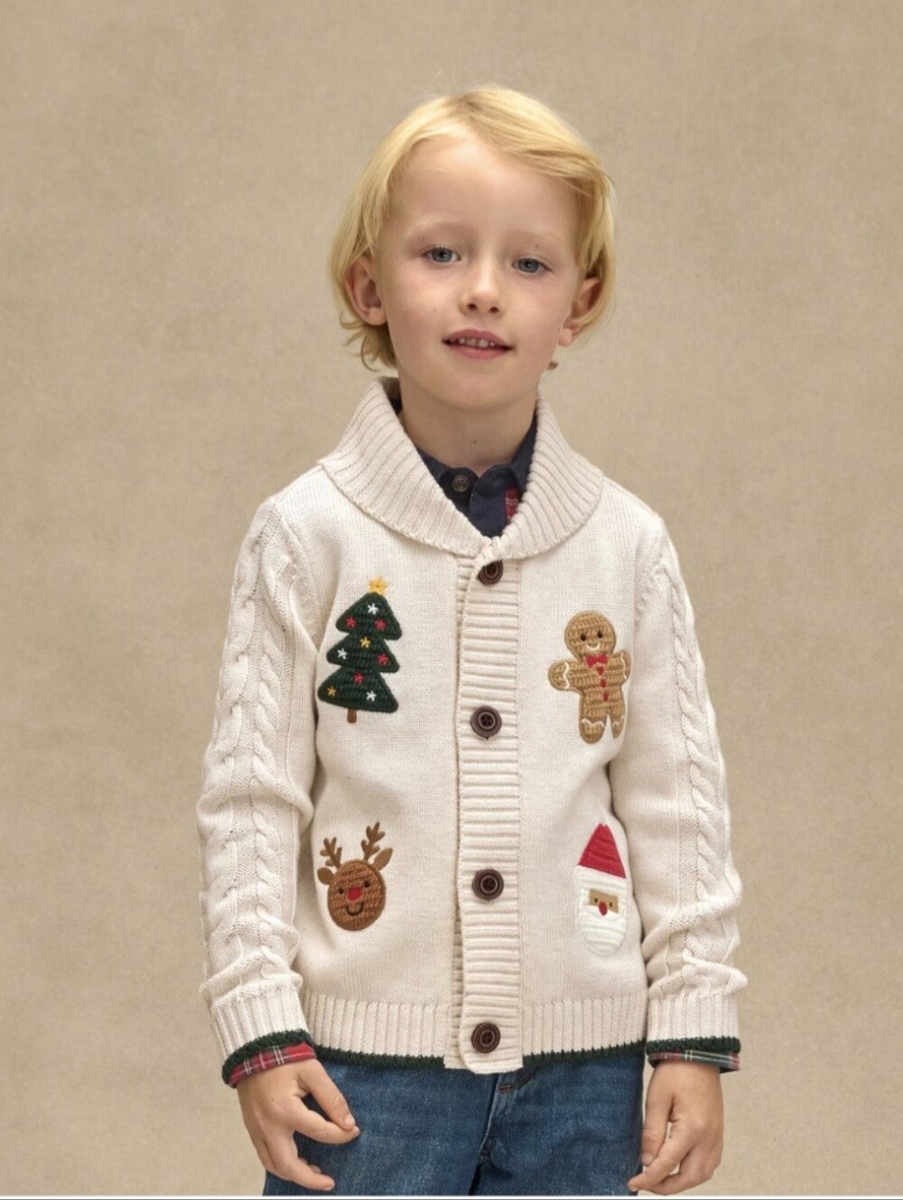 NEW Gymboree Boys Crochet Holiday Shawl Cardigan Royal Christmas - Tan 3T